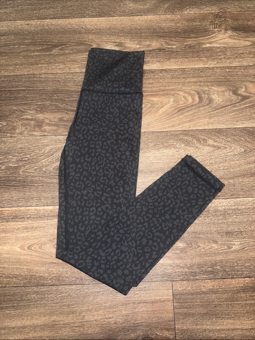 High-Waist Dark Gray Leopard Print Leggings 25 inch length